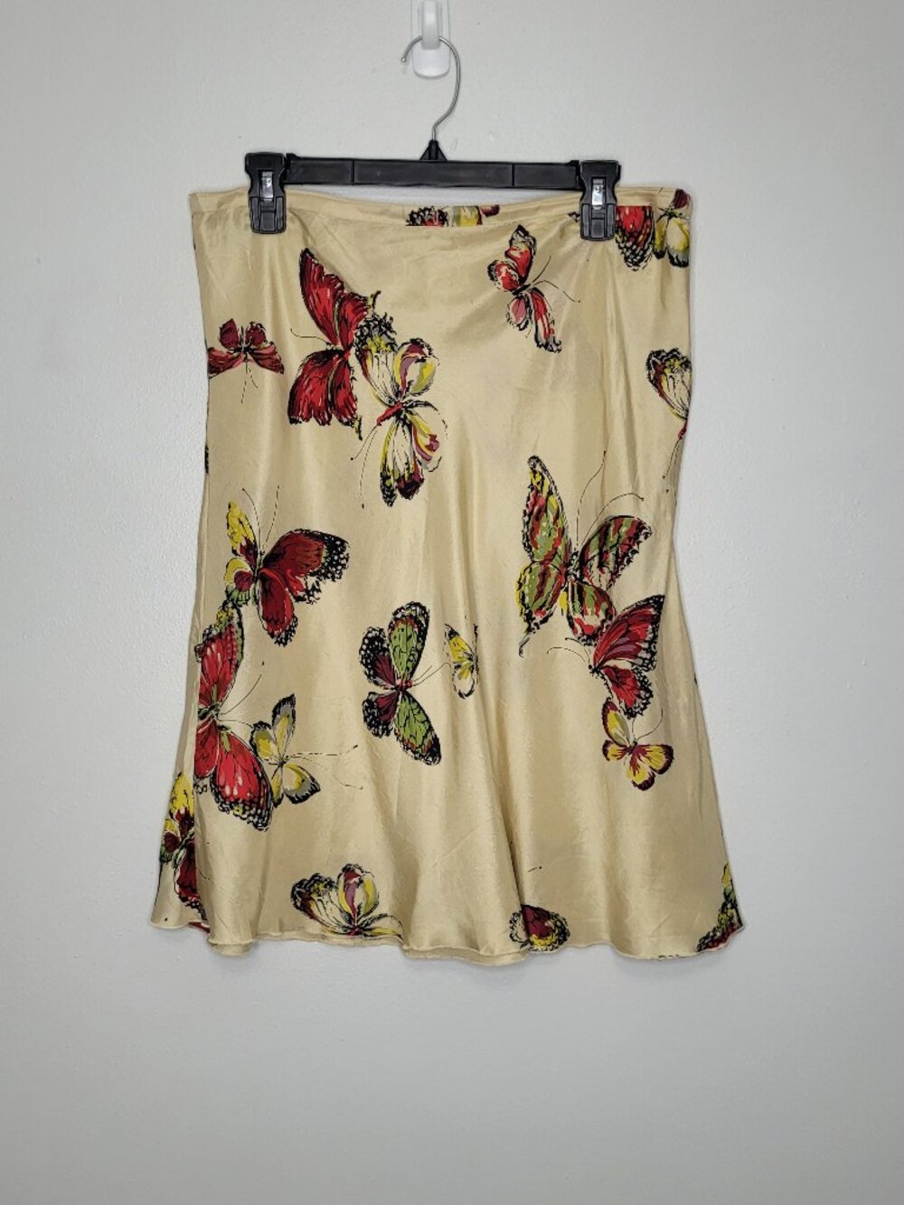 Vintage Lucky Brand yellow gold silk butterfly artsy short skirt size small FLAW
